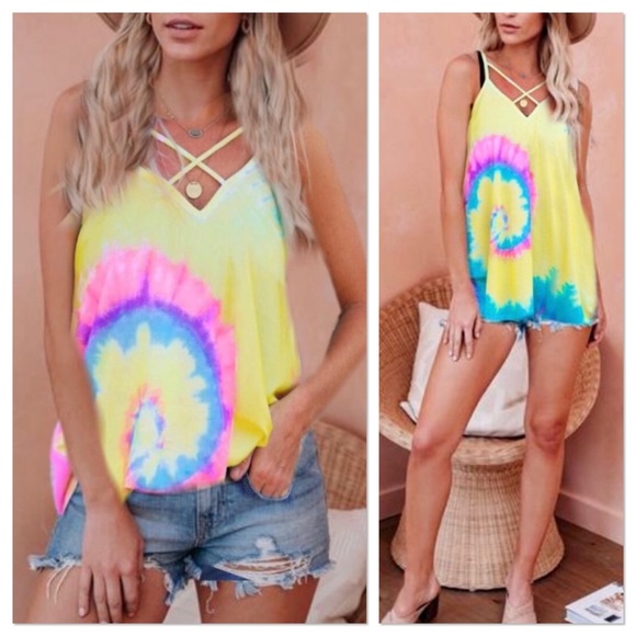 Lavender Moon Tops - Summer Yellow Tie Dye Strappy Tank